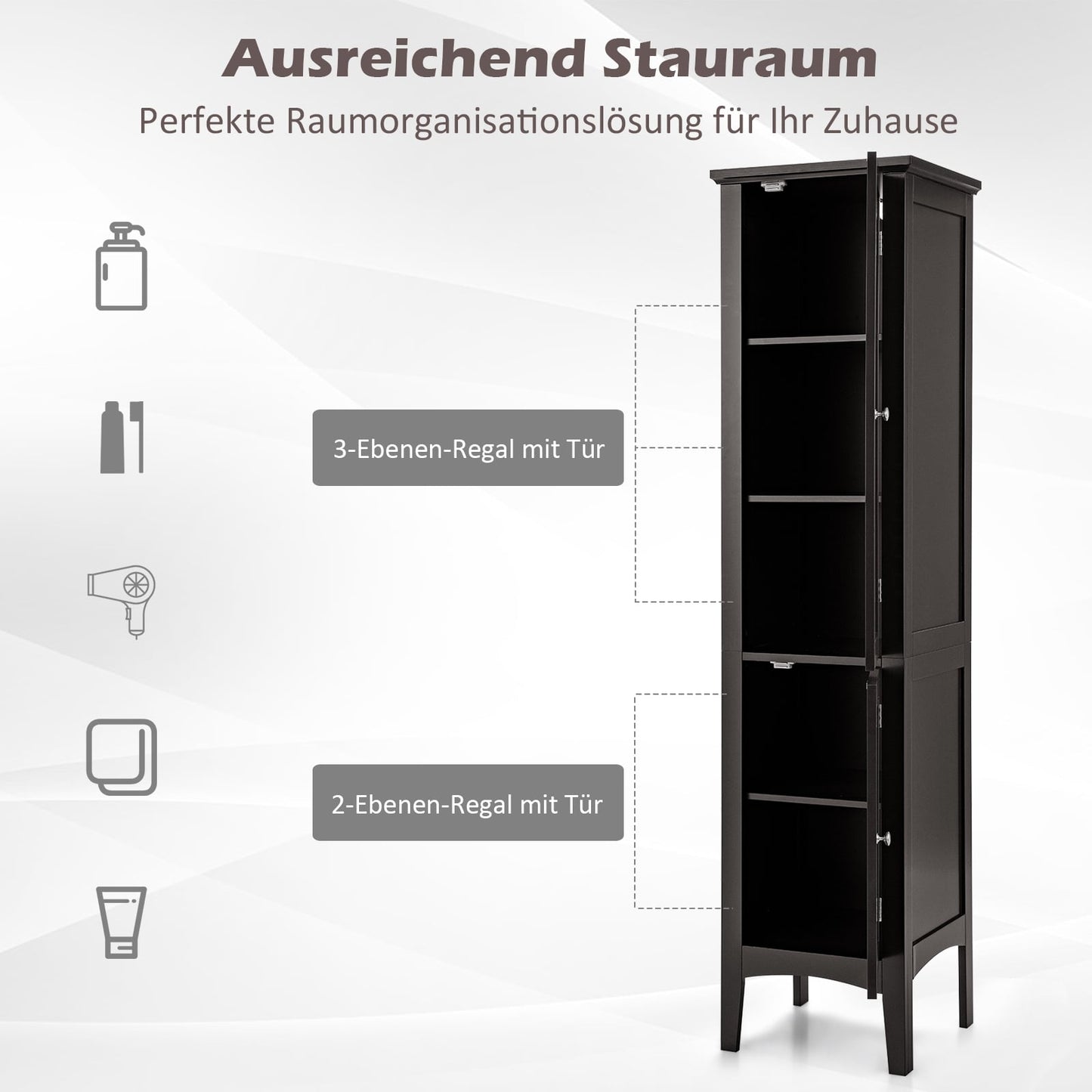 Bathroom Cabinet with 5 Shelves, Louvered Doors, Anti-Tip