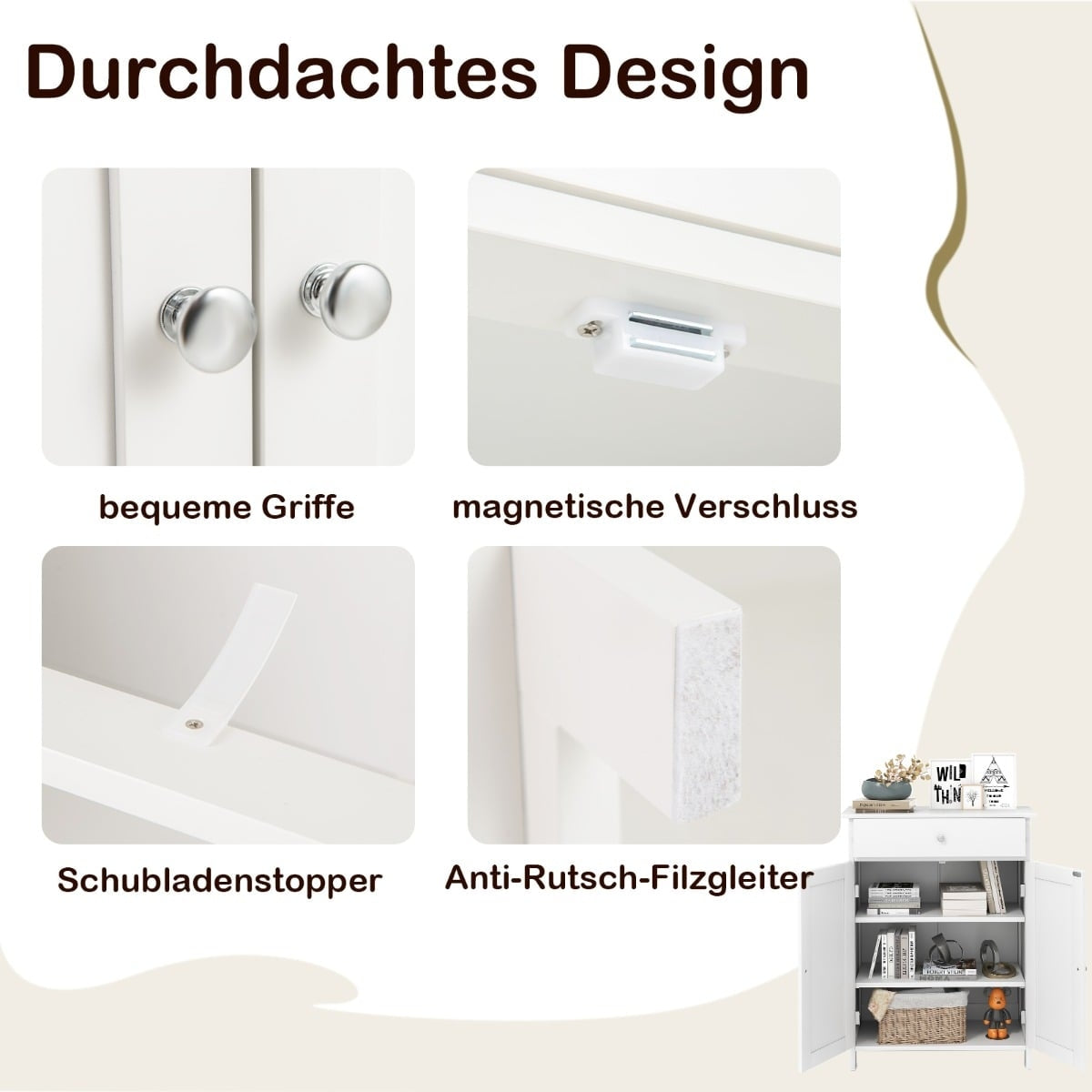 Bathroom Cabinet with Drawer, 2 Doors, Adjustable Shelf