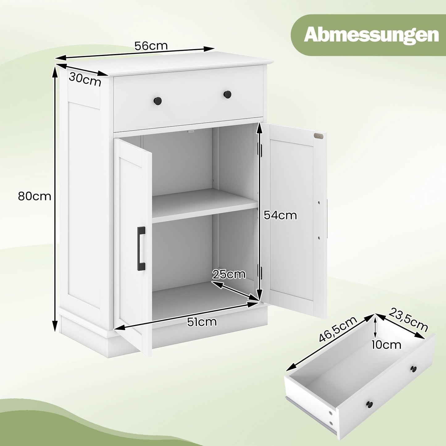 Bathroom Cabinet with Drawer, Adjustable Shelf, 56x30x80 cm, White