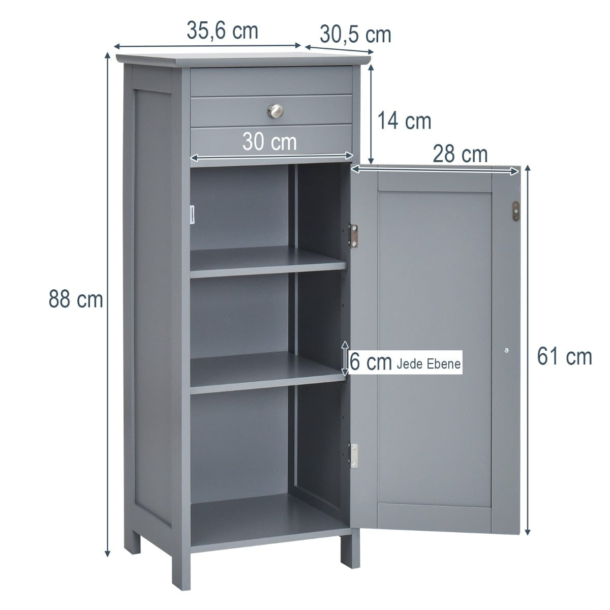 Bathroom Cabinet with Drawer & Adjustable Shelves, Grey