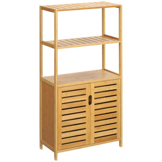 Bathroom Cabinet with Louvered Doors, Bamboo Wood, Natural