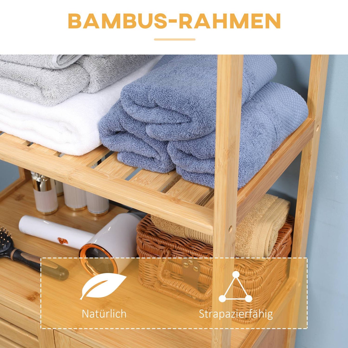 Bathroom Cabinet with Louvered Doors, Bamboo Wood, Natural