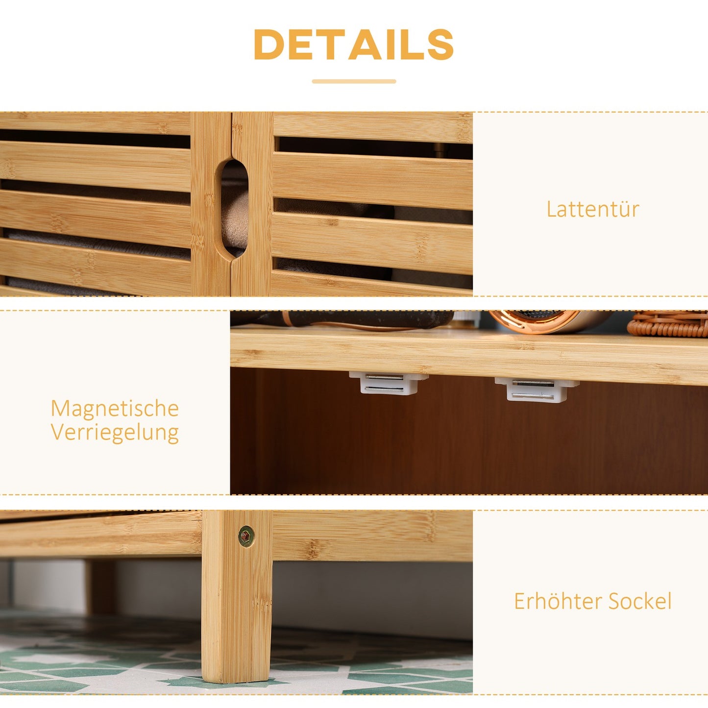 Bathroom Cabinet with Louvered Doors, Bamboo Wood, Natural