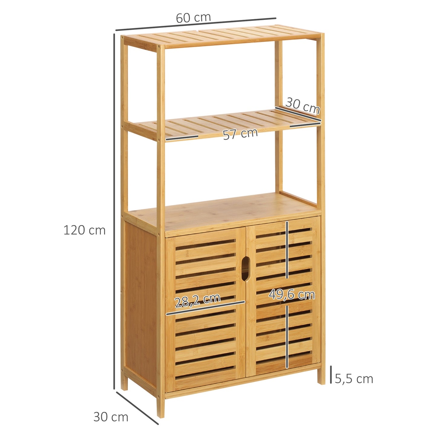 Bathroom Cabinet with Louvered Doors, Bamboo Wood, Natural