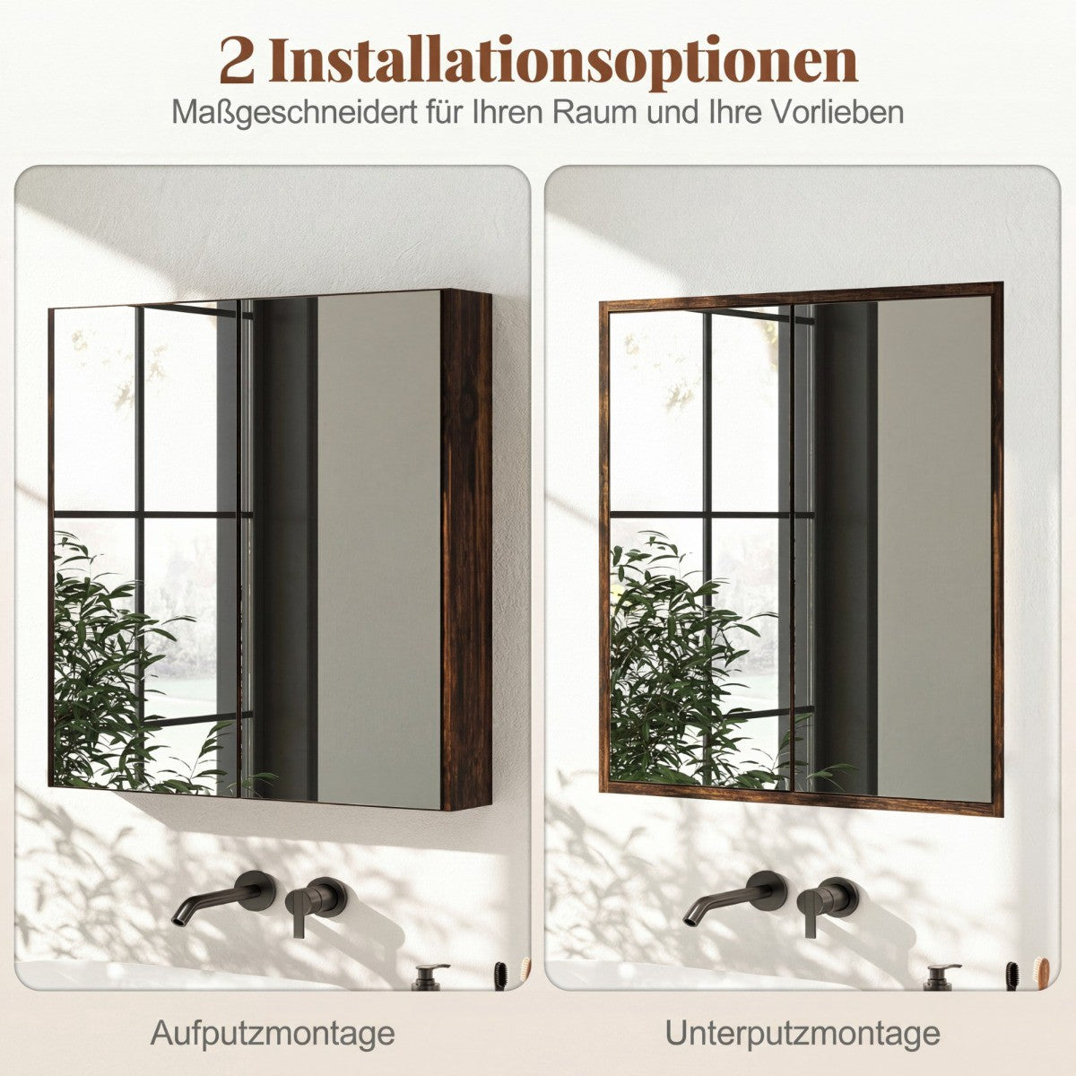 Bathroom Cabinet with Mirror Doors, Rustic Brown, 62x11x65 cm