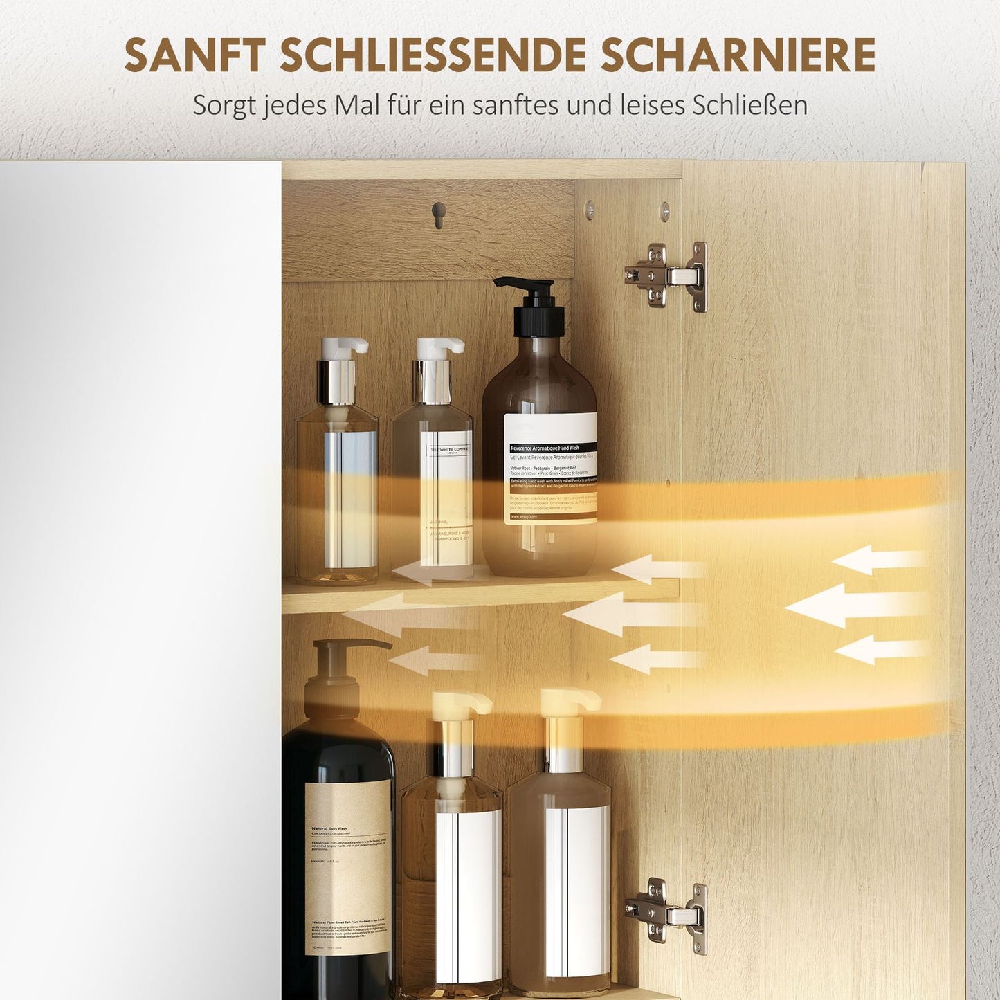 Bathroom Cabinet with Mirror Doors, Wall-Mounted, Oak Finish