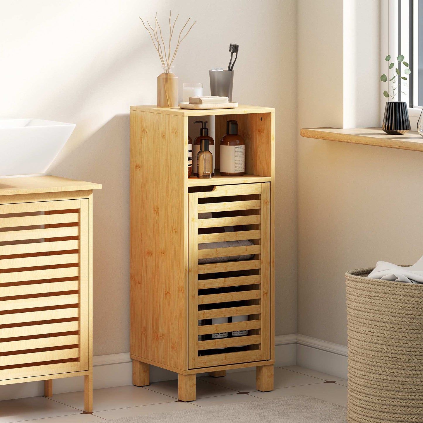 Bathroom Cabinet with Open Shelf, Bamboo, 30x30 cm