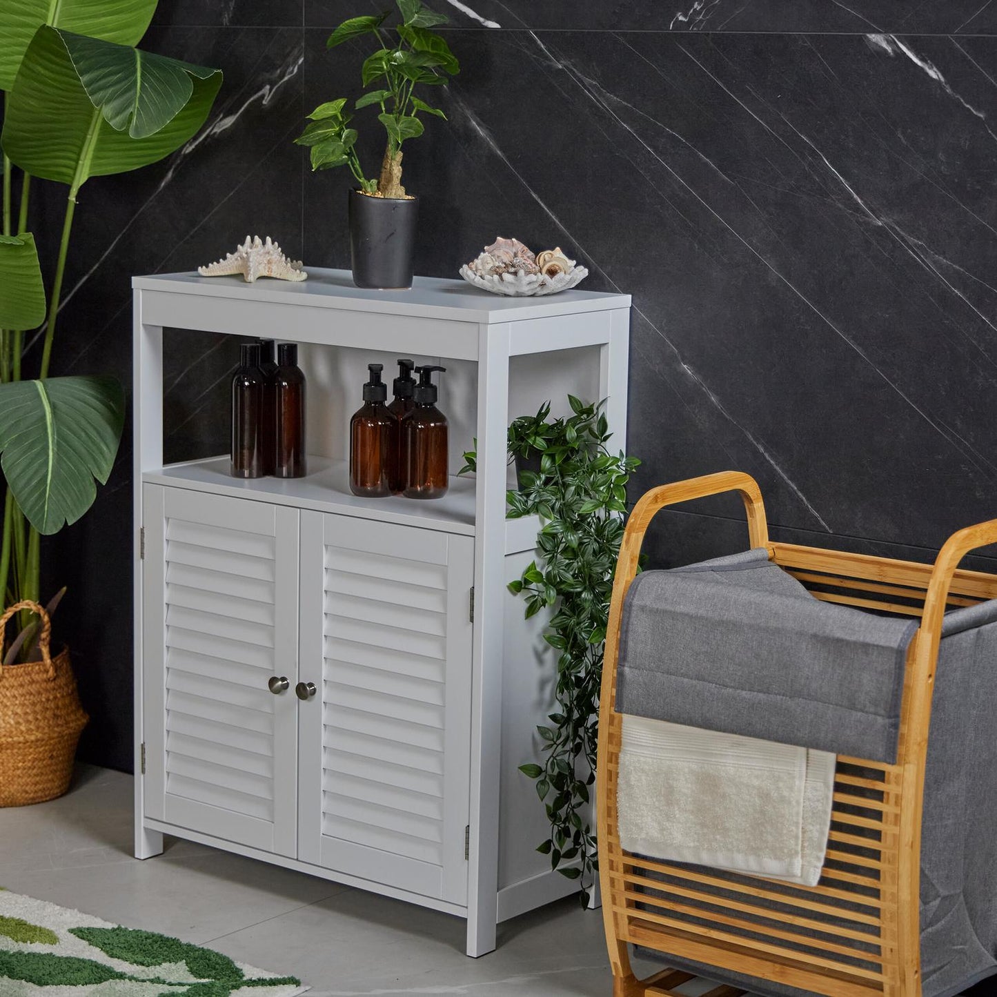Bathroom Cabinet with Slatted Doors, White