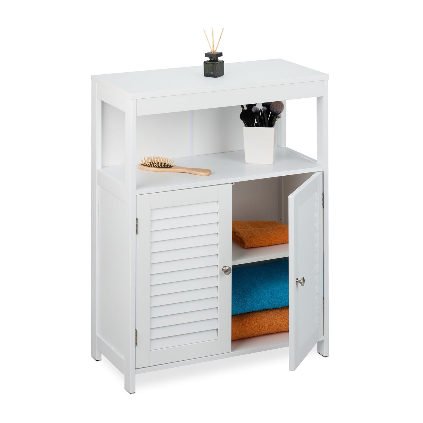Bathroom Cabinet with Slatted Doors, White
