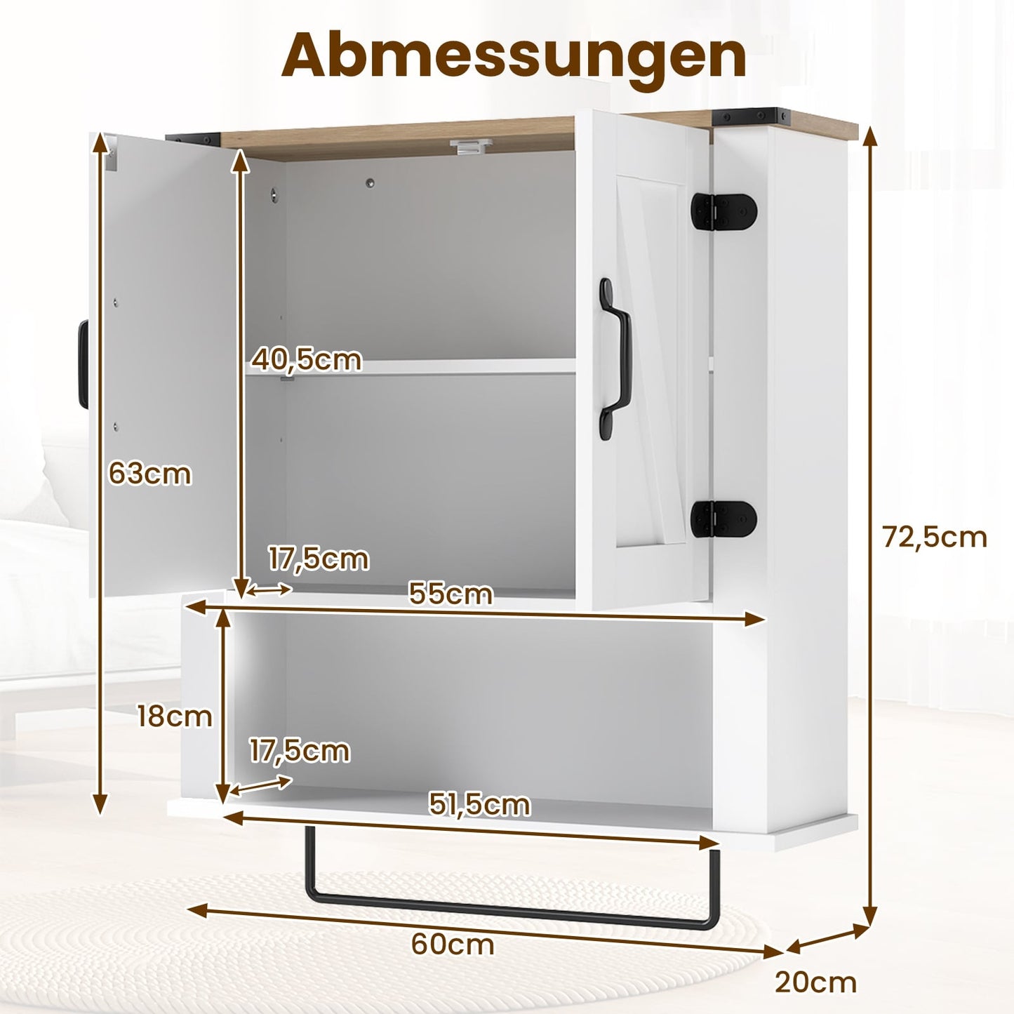 Bathroom Cabinet with Towel Holder, Barn Door, Adjustable Shelf