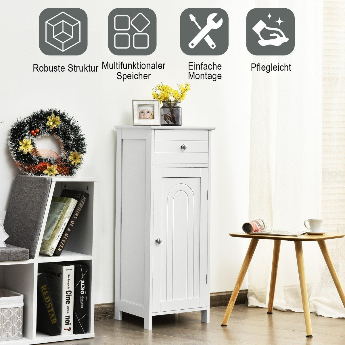 Bathroom Floor Cabinet Freestanding Cabinet with Drawer Bathroom Cabinet 35.6 x 30.5 x 88 cm White