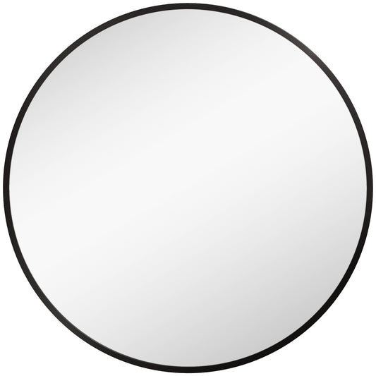 Round black bathroom mirror, aluminum frame, Ø60 cm