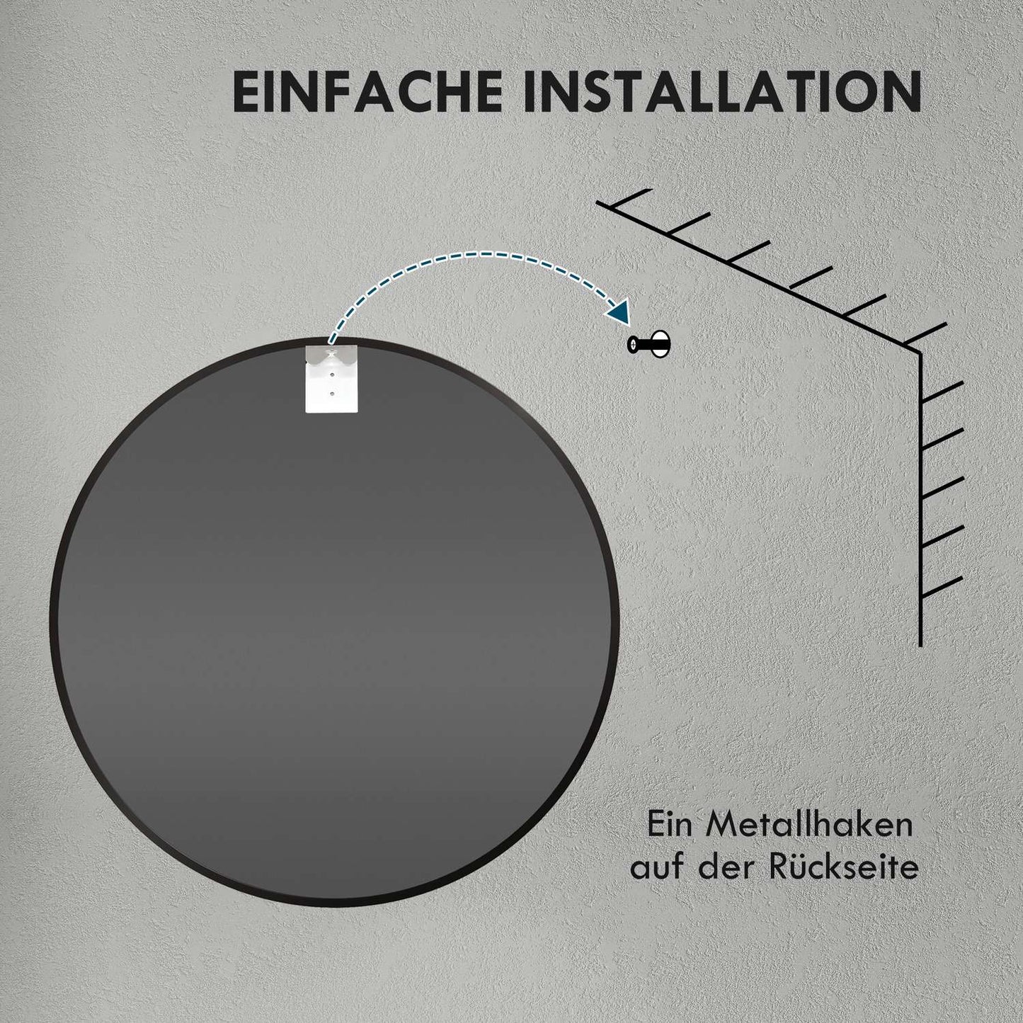 Round black bathroom mirror, aluminum frame, Ø60 cm