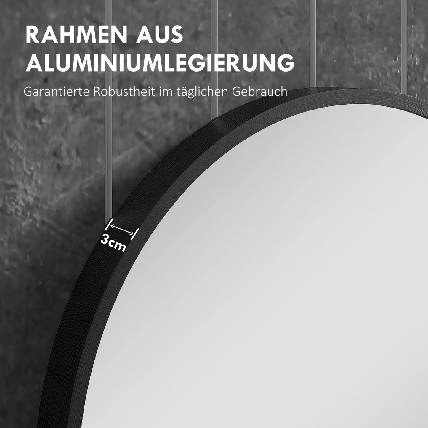 Round black bathroom mirror, aluminum frame, Ø60 cm