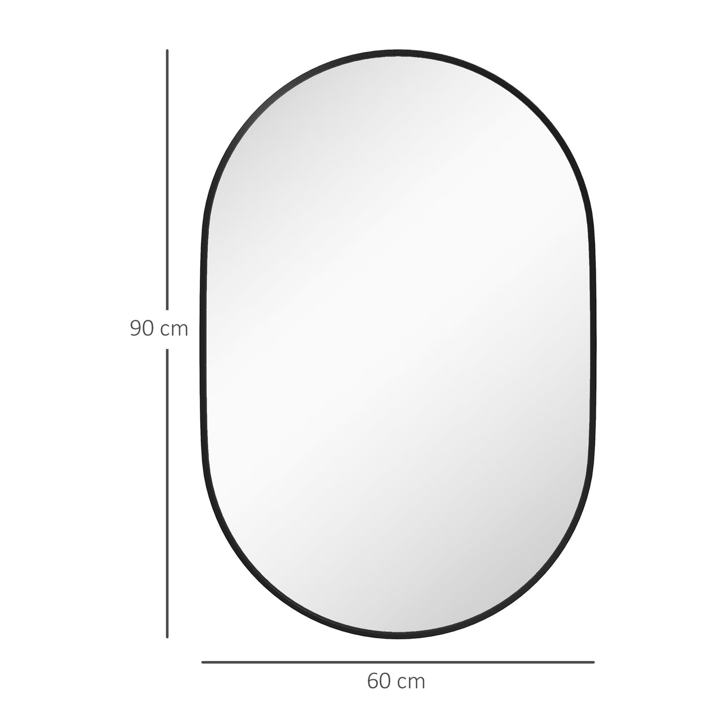 Oval bathroom mirror, 60x90 cm, black aluminum frame