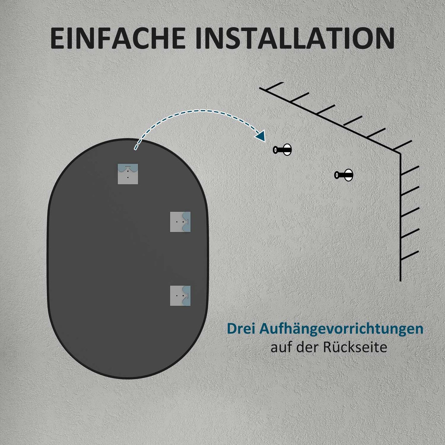 Oval bathroom mirror, 60x90 cm, black aluminum frame
