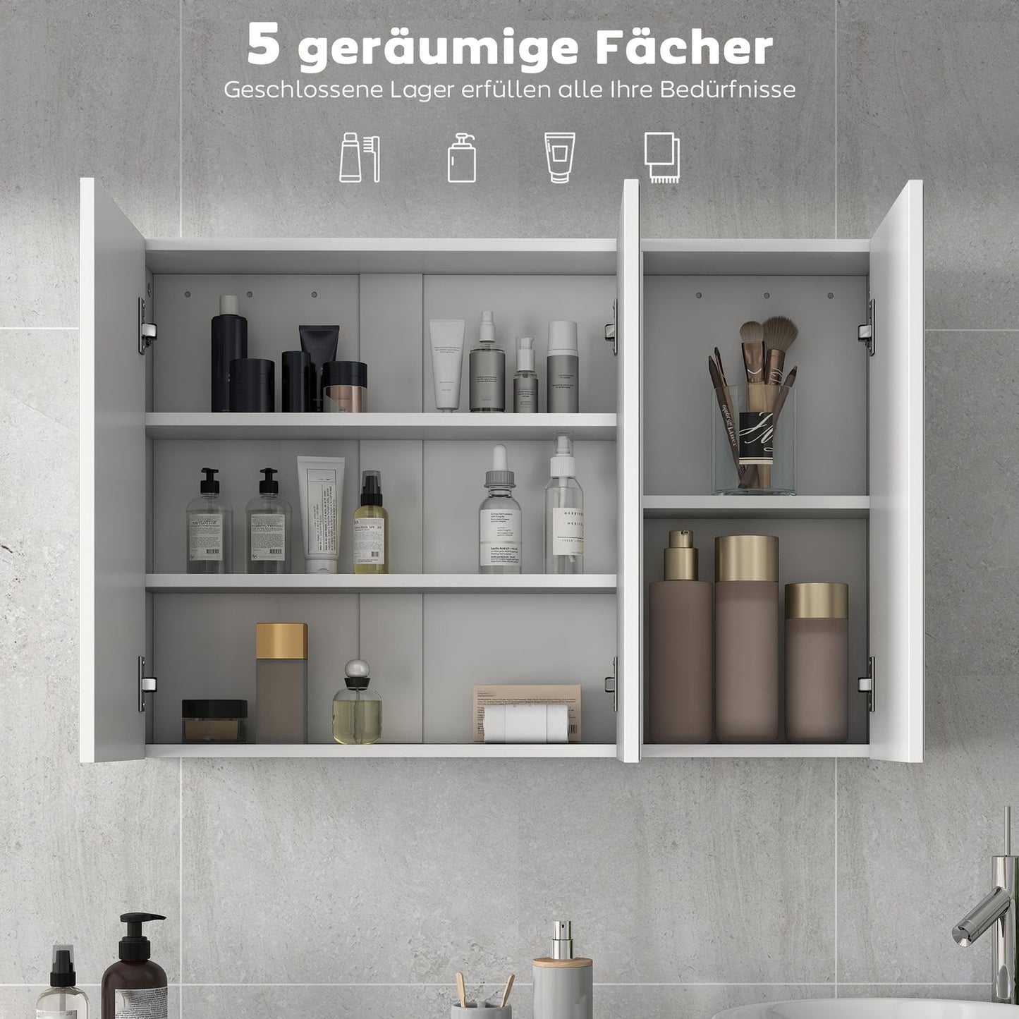 Bathroom Mirror Cabinet, 3 Doors, Wall-Mounted, White, 90x15.5x60 cm