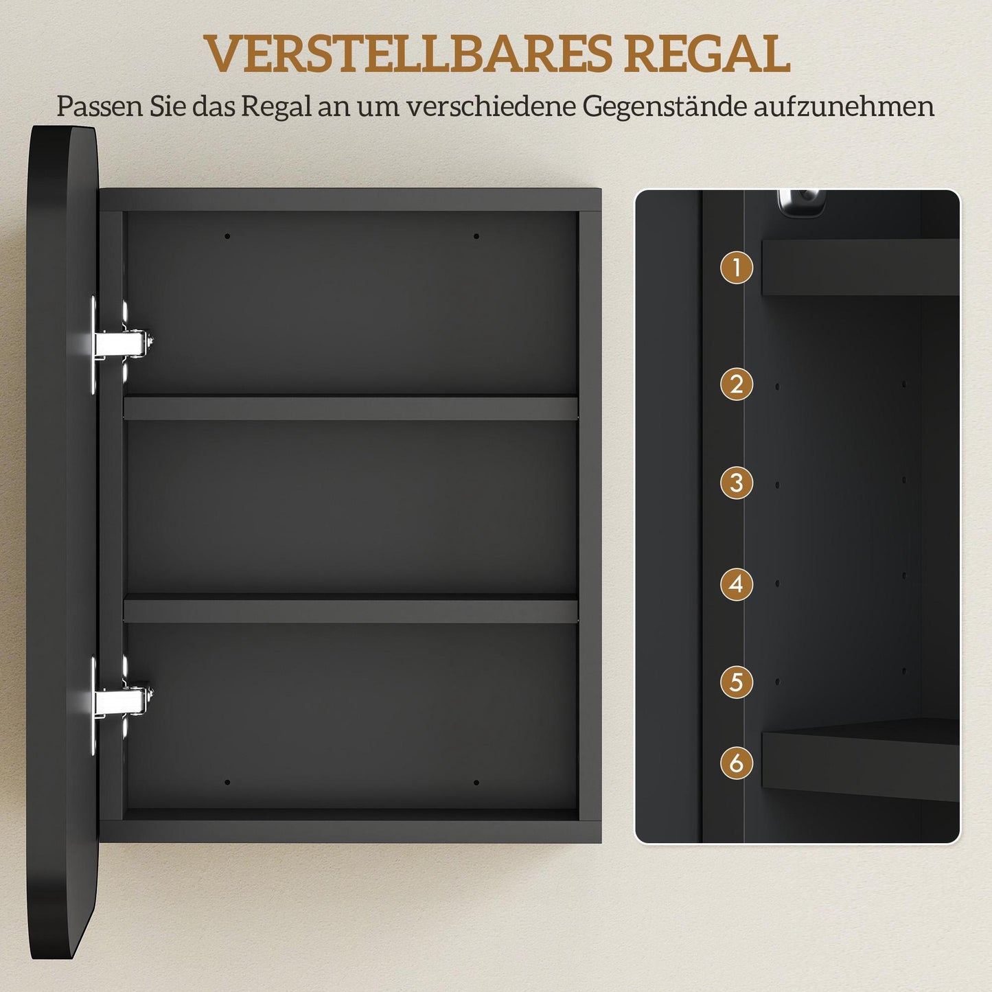 Bathroom Mirror Cabinet, Adjustable Shelves, Black, 40x10x51 cm