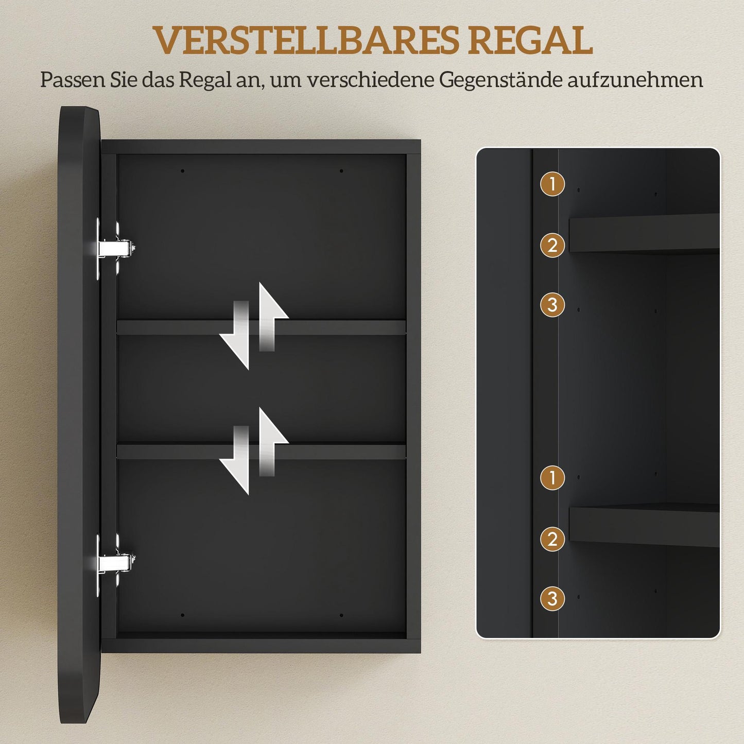 Bathroom Mirror Cabinet, Black, 40 x 10 x 60 cm, Adjustable Shelves