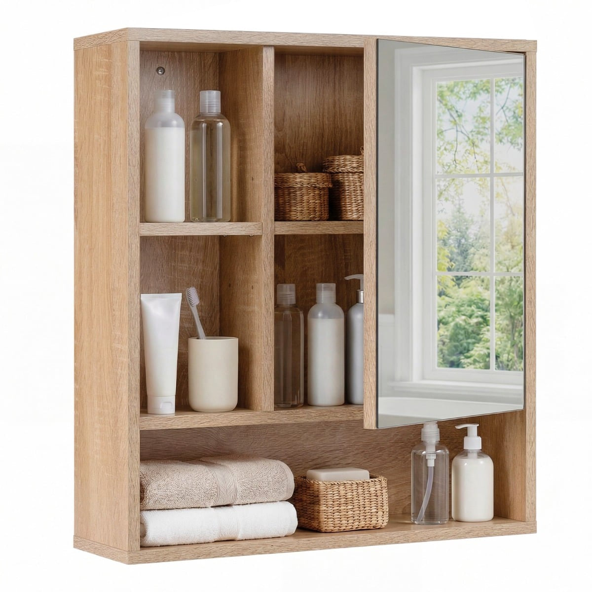 Bathroom Mirror Cabinet with Adjustable Shelves, 55x16x61 cm