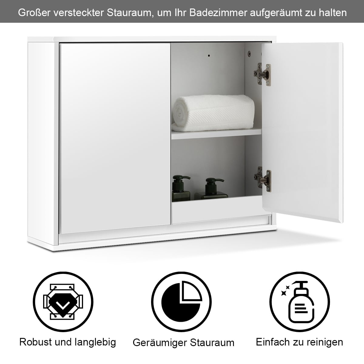 Bathroom Mirror Cabinet with Shelves, White, MDF, 55x14x45 cm
