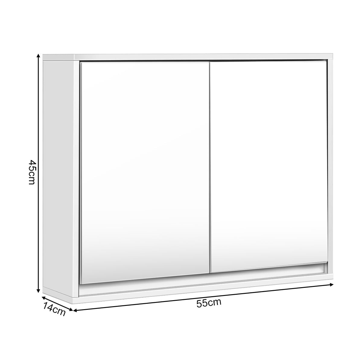 Bathroom Mirror Cabinet with Shelves, White, MDF, 55x14x45 cm