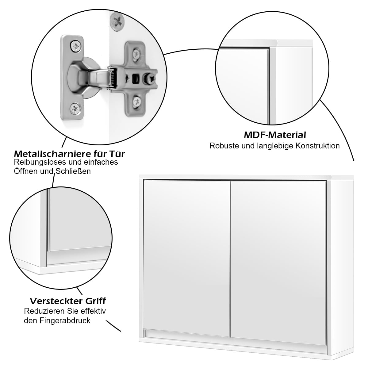 Bathroom Mirror Cabinet with Shelves, White, MDF, 55x14x45 cm