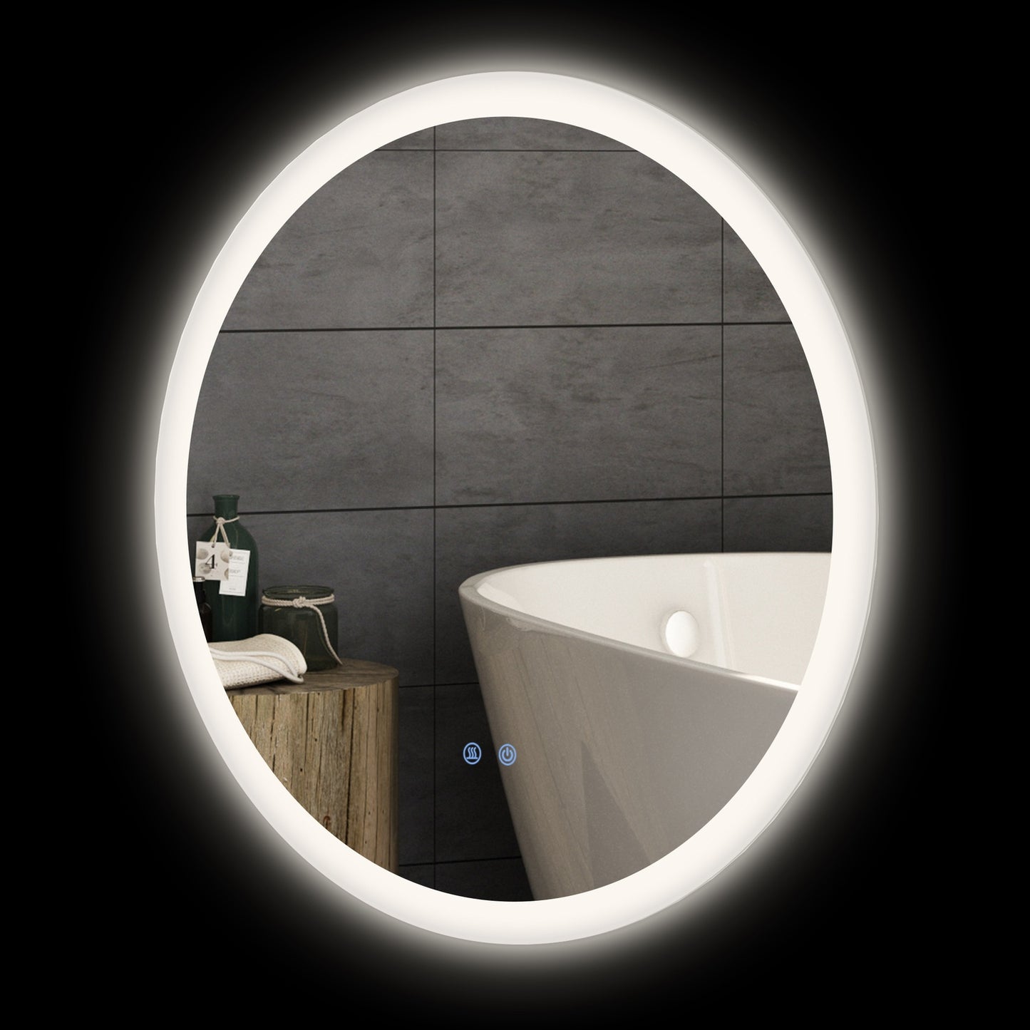 Illuminated bathroom mirror, 3 light colors, anti-fog, Ø70 Cm