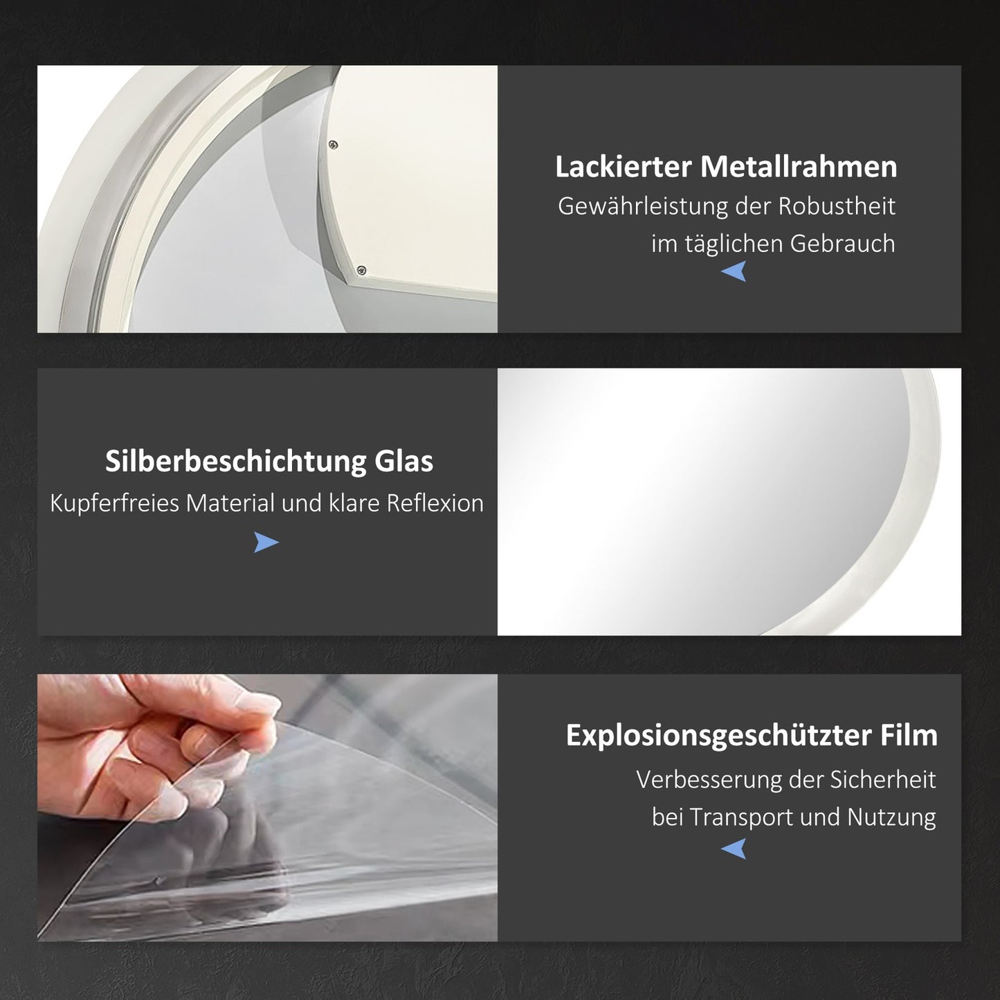 Illuminated bathroom mirror, 3 light colors, anti-fog, Ø70 Cm