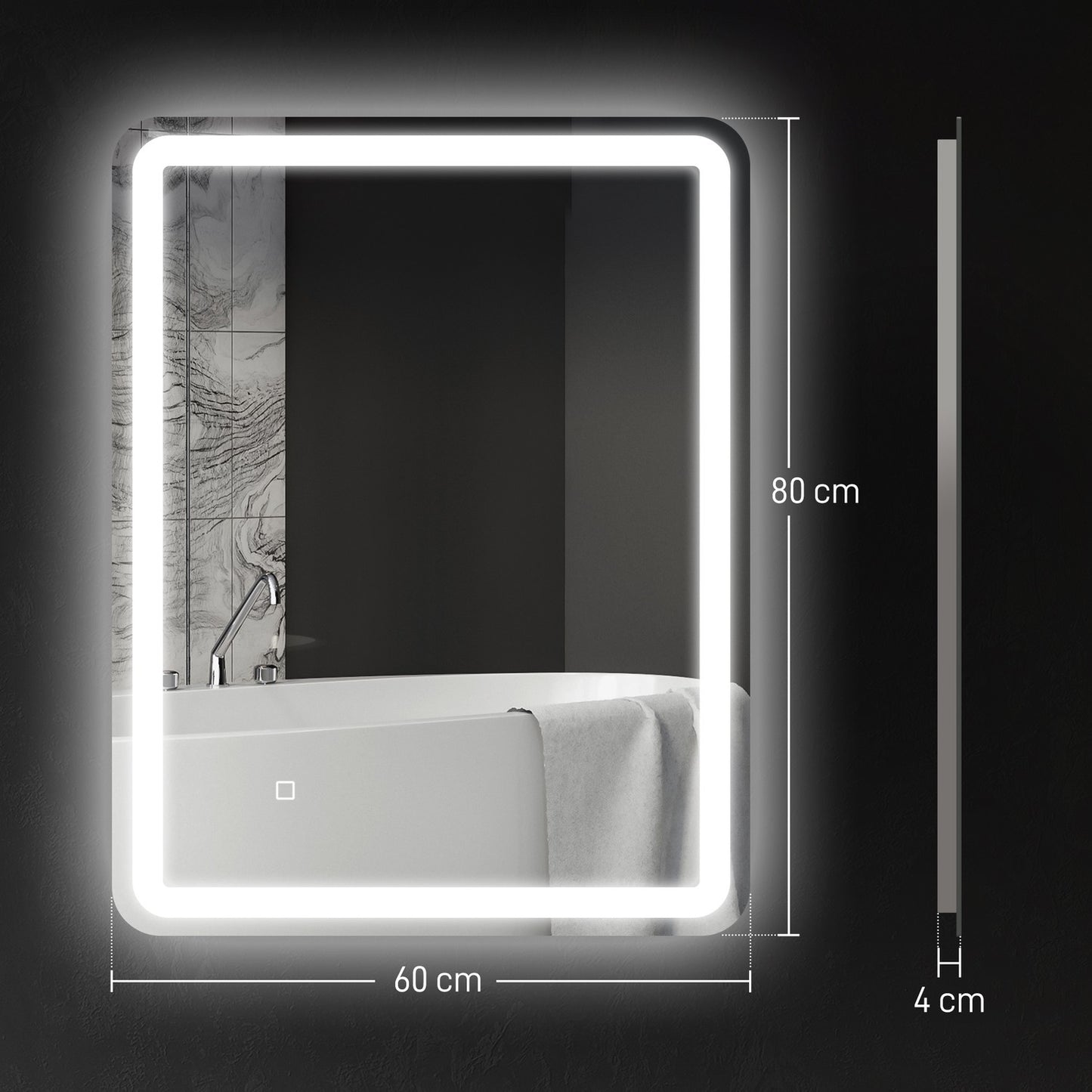 Bathroom Mirror, LED, Anti-Fog, Touch Control, 60x80 cm