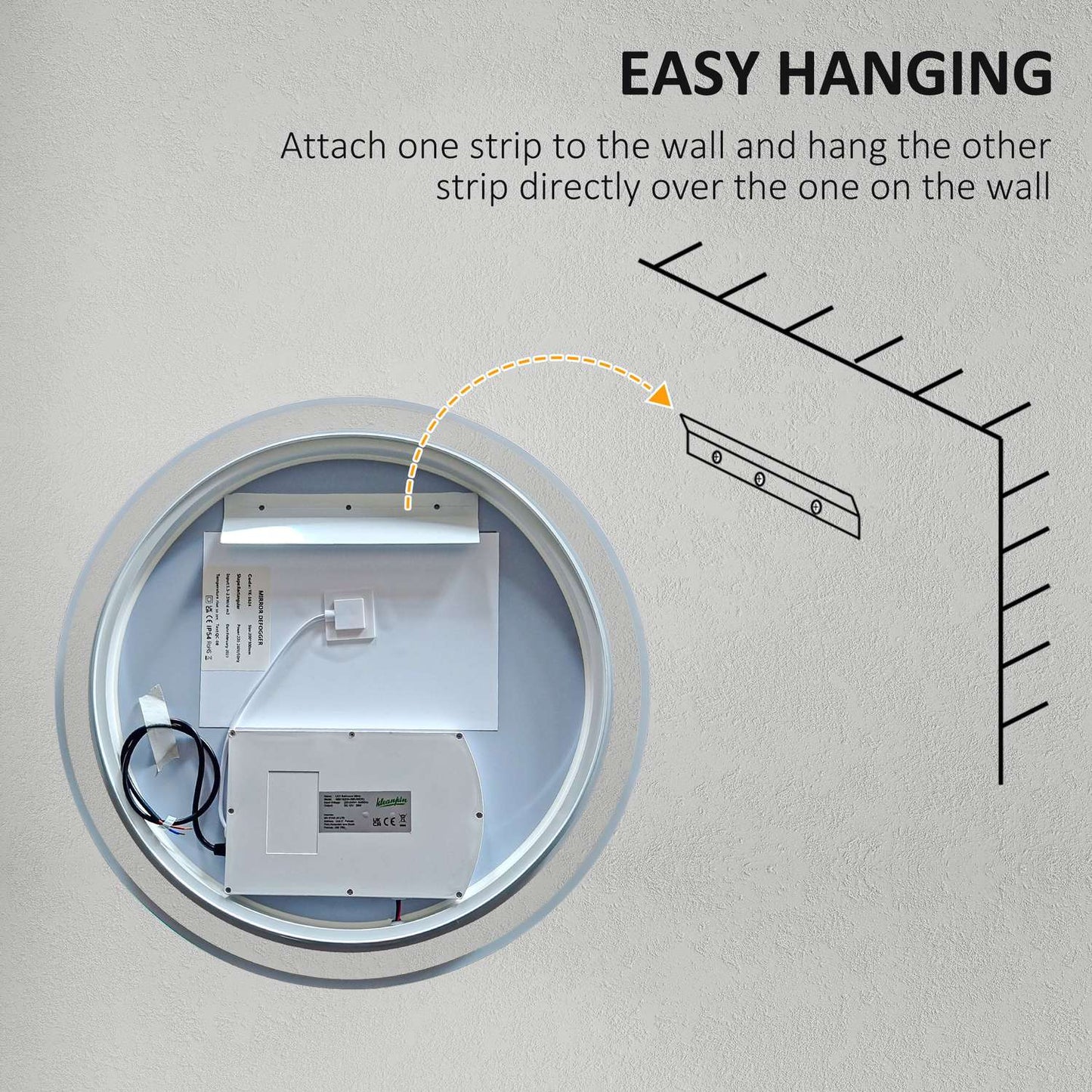 LED Bathroom Mirror, Anti-Fog, 80cm, Touch & Memory Function