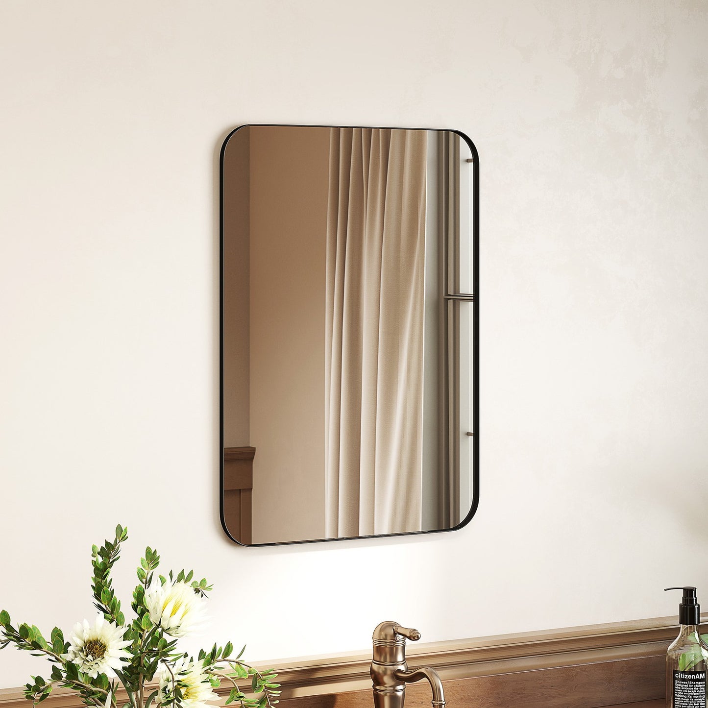 Bathroom Mirror, Safety Film, Metal Frame, 50x70 cm, Black