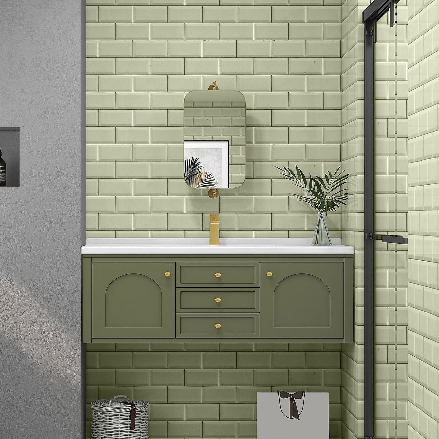 Swivel bathroom mirror with shelf, 40x66cm, Gold frame