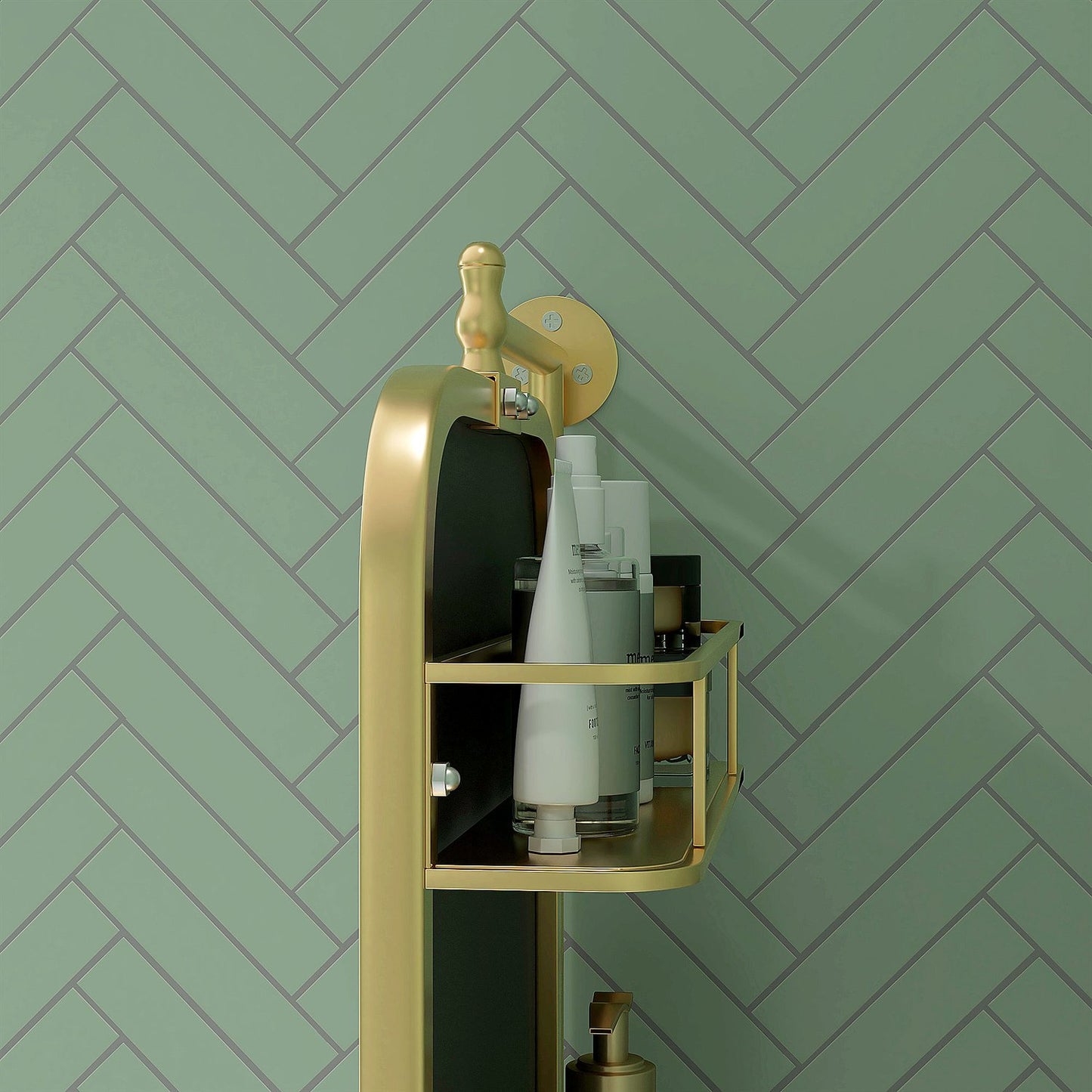 Swivel bathroom mirror with shelf, 40x66cm, Gold frame