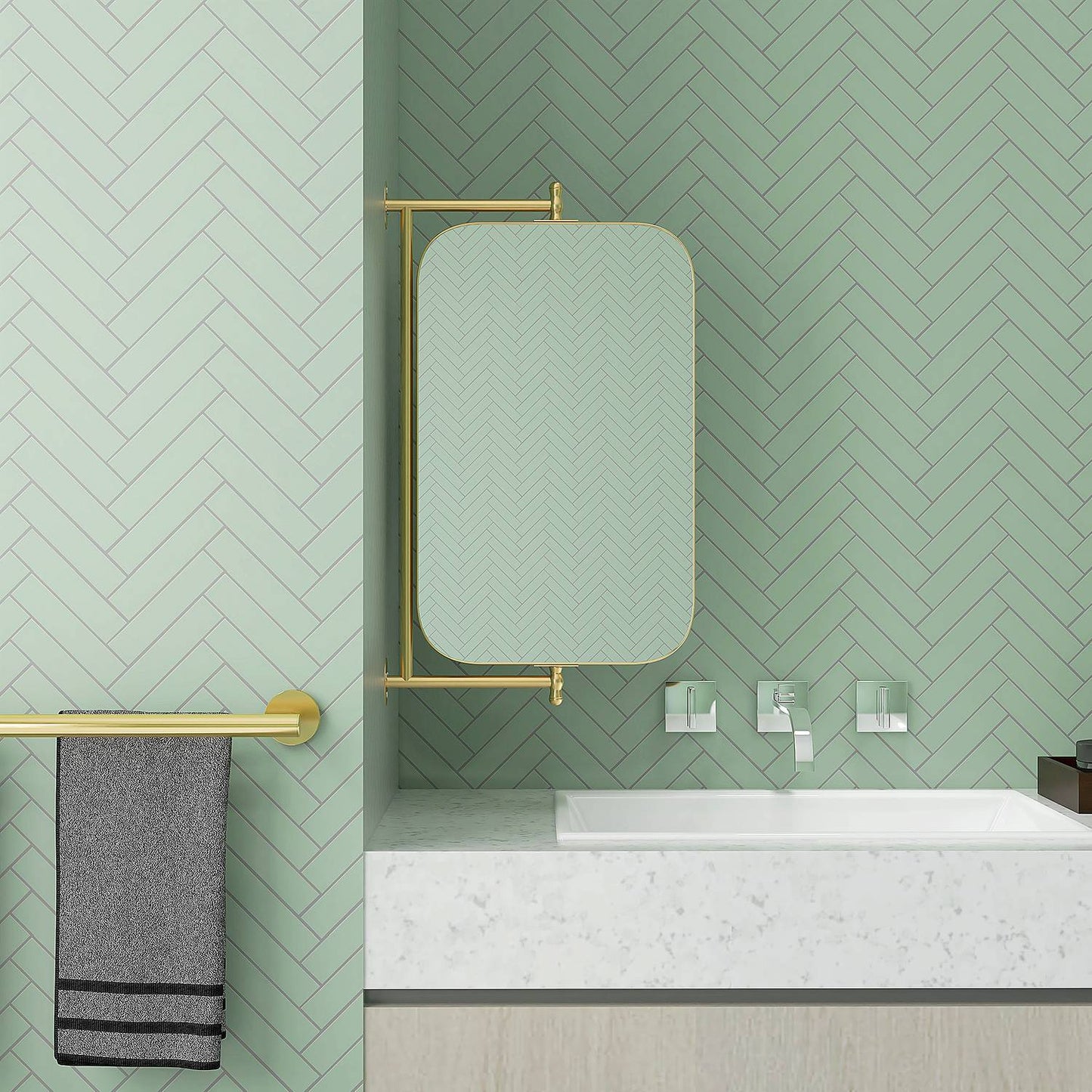 Swivel bathroom mirror with shelf, 40x66cm, Gold frame