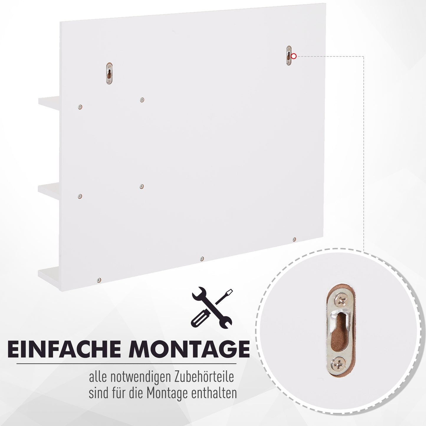 Bathroom wall mirror with 3 shelves, White MDF 60x10x48cm
