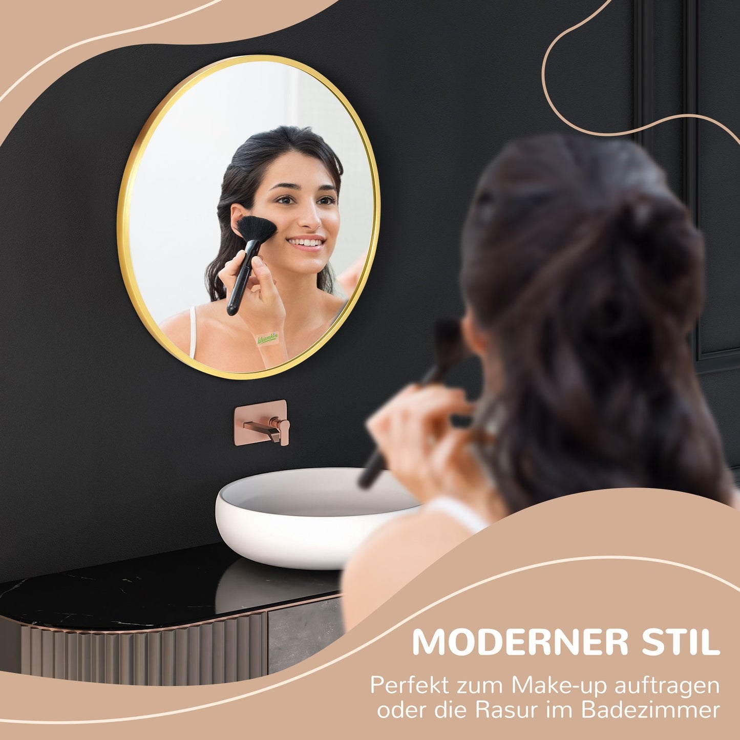 Round bathroom LED mirror, Ø50cm, Gold, IP44, Memory function