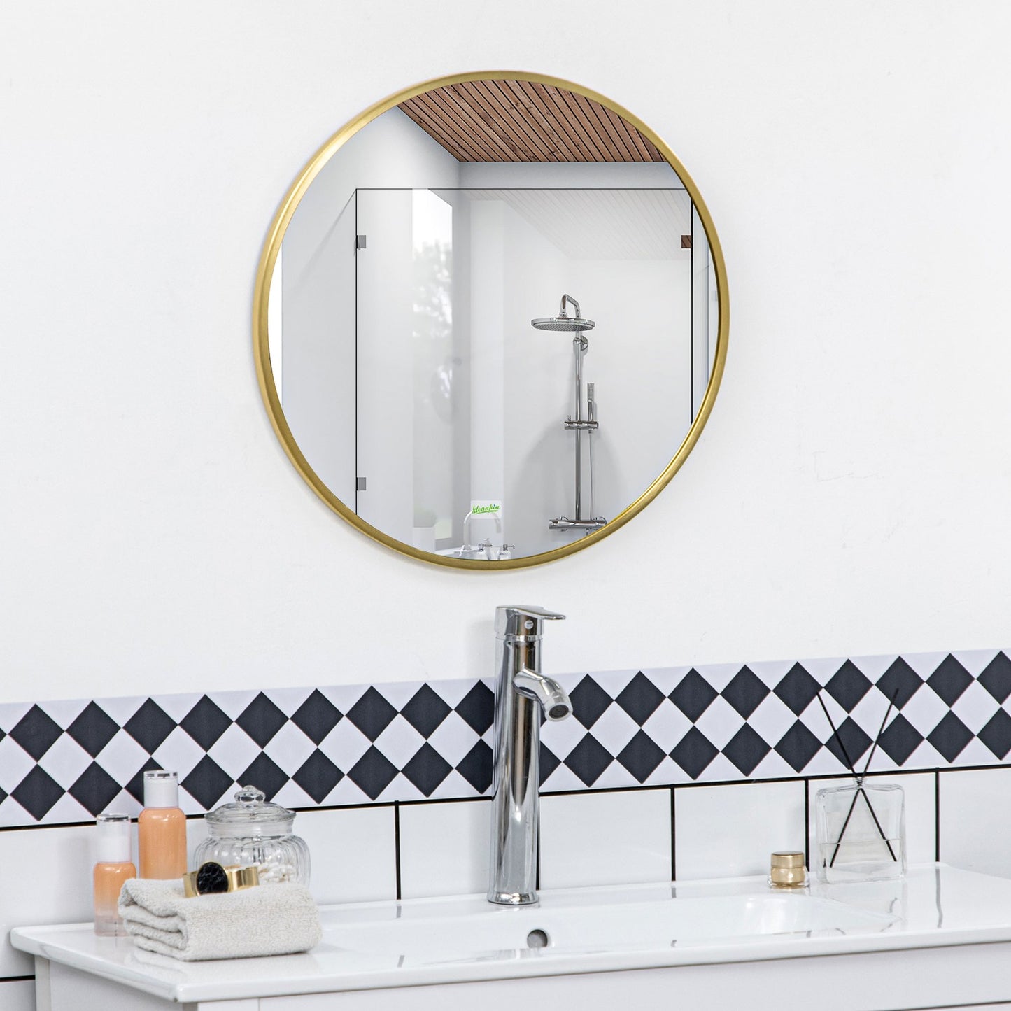 Round bathroom LED mirror, Ø50cm, Gold, IP44, Memory function