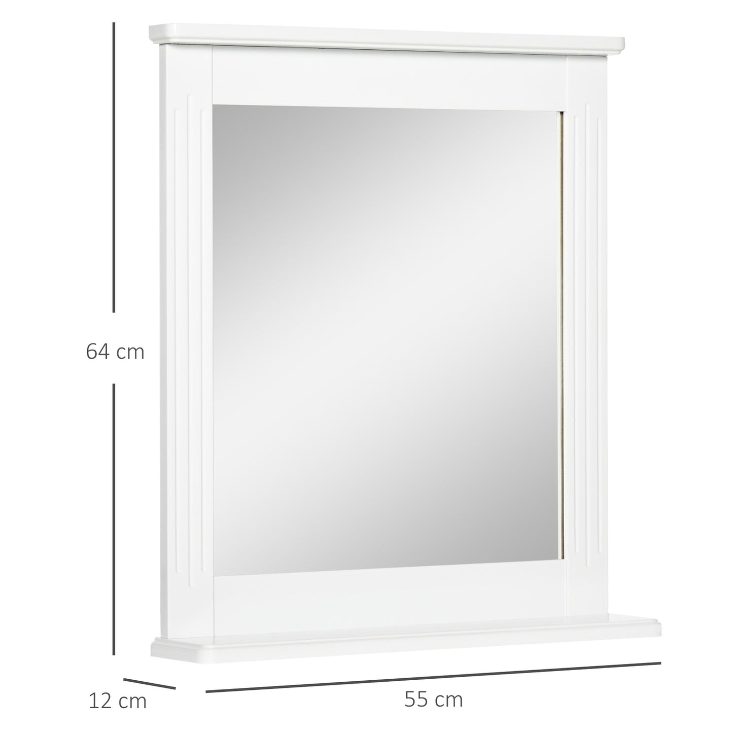 Bathroom wall mirror with shelf, Modern White 55x12x64cm