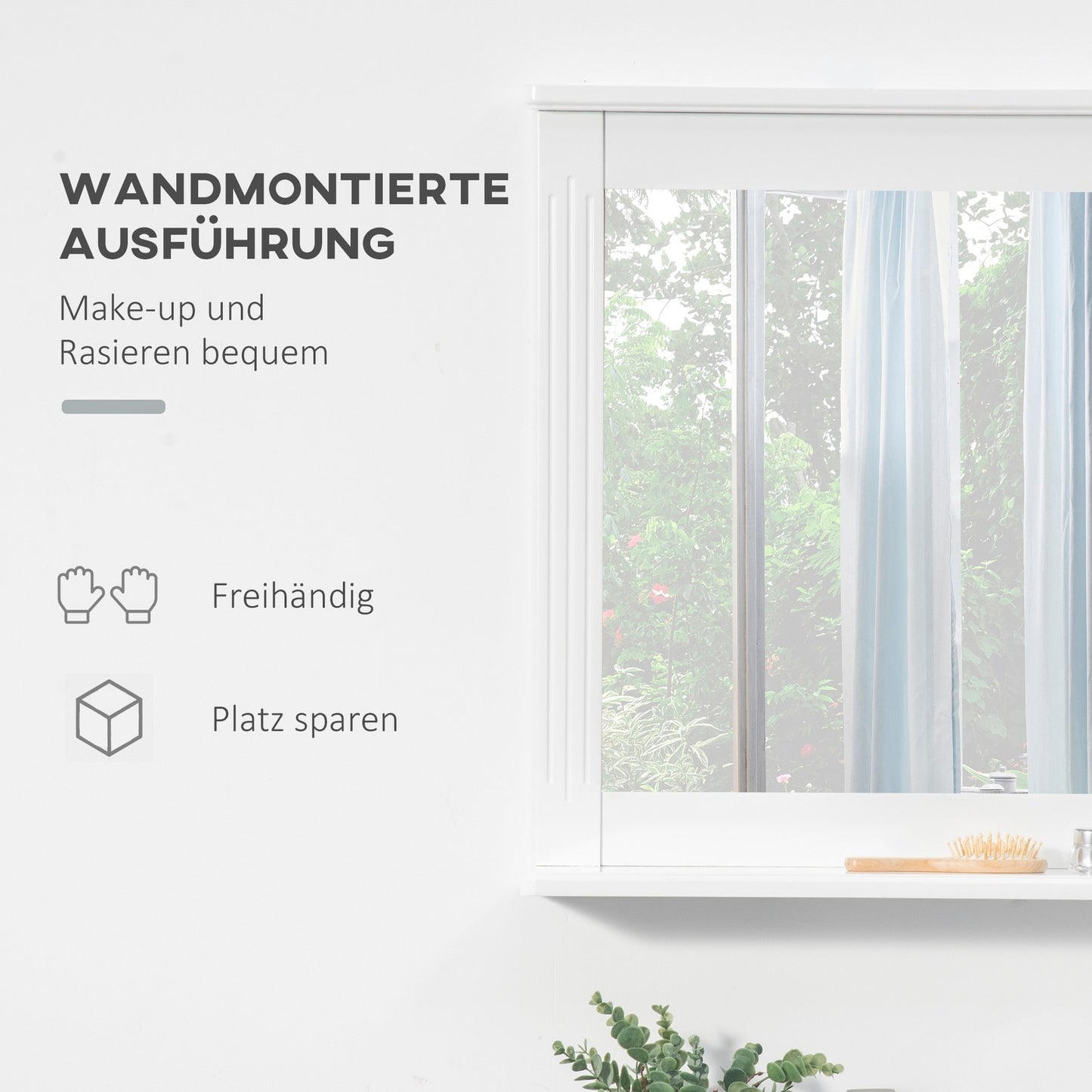 Bathroom wall mirror with shelf, Modern White 55x12x64cm