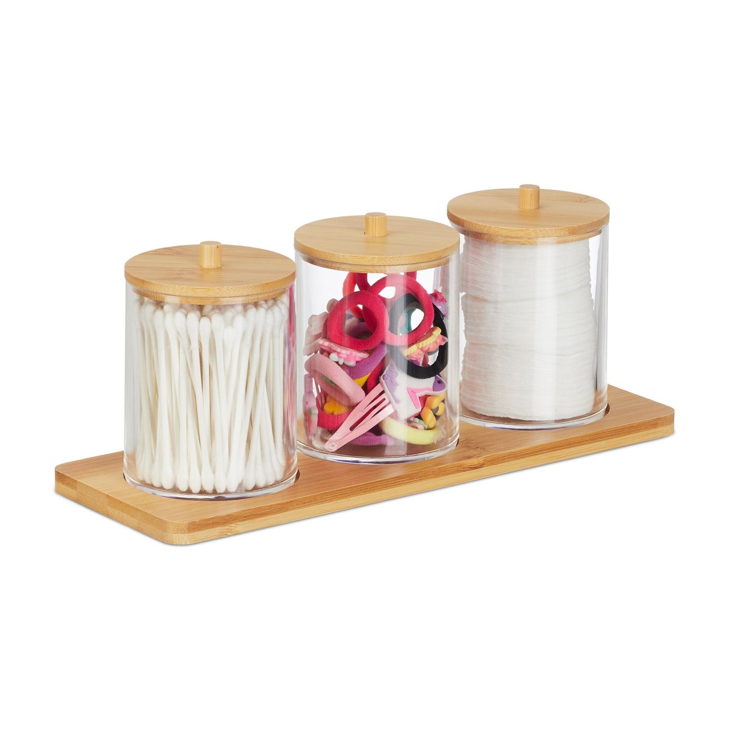 Bathroom Organizer Set with Bamboo Tray and Lids