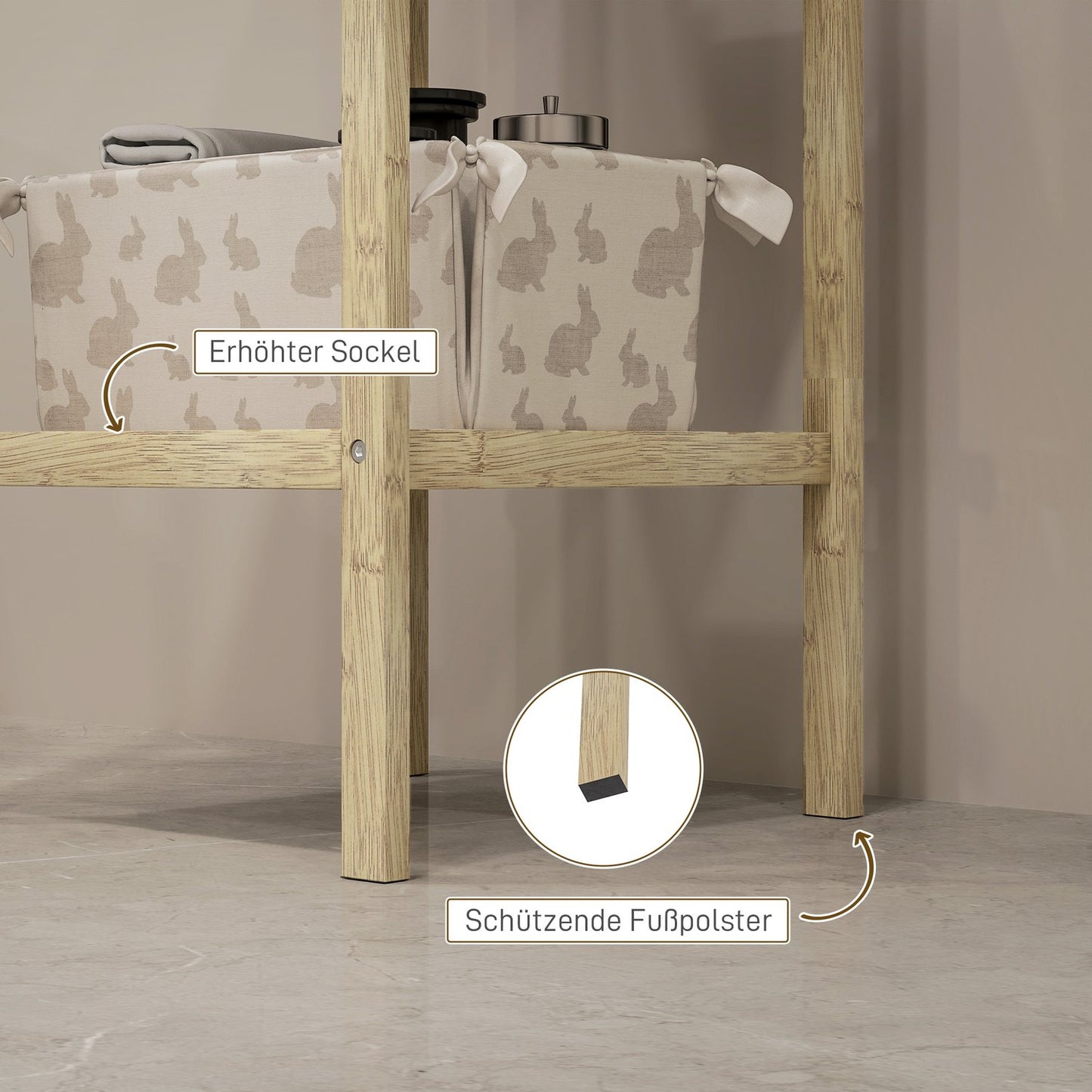 Bamboo 3-tier bathroom shelf - natural wood, 33x31x78 cm