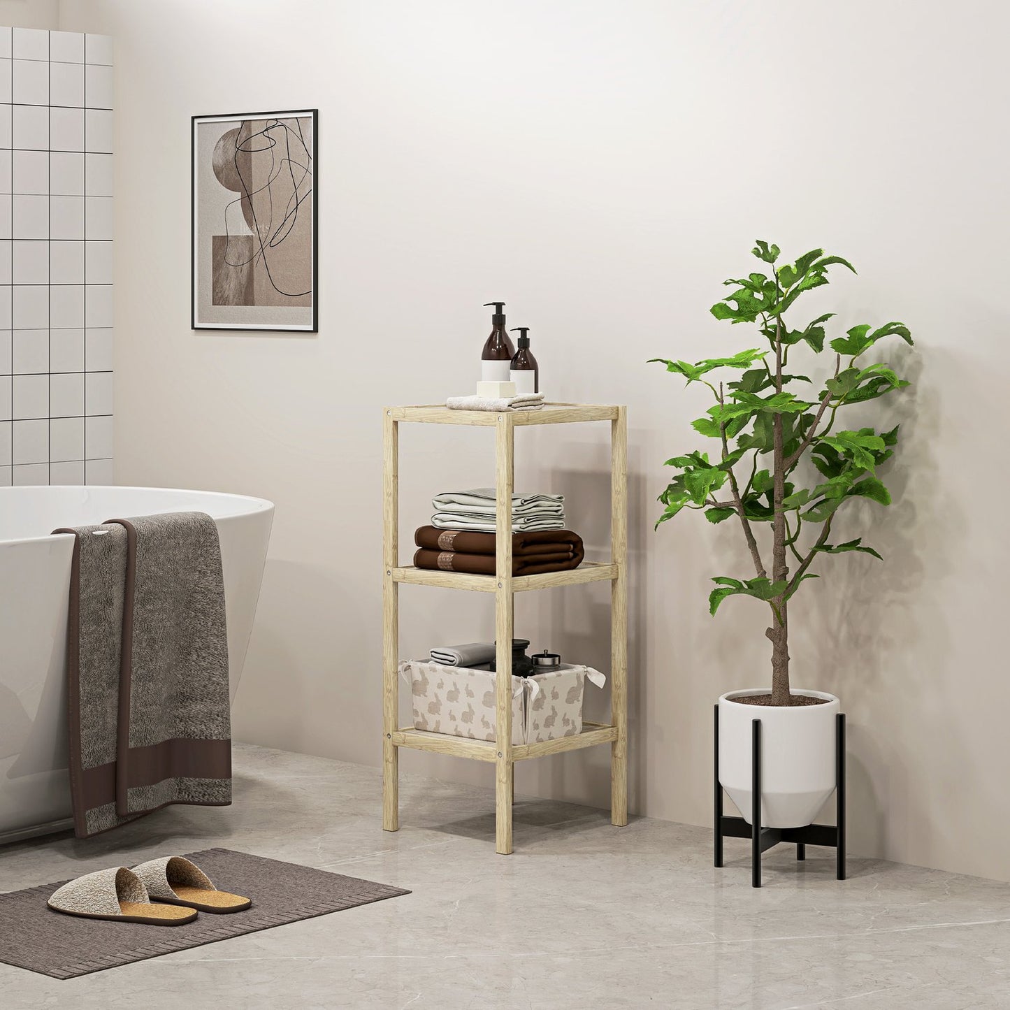 Bamboo 3-tier bathroom shelf - natural wood, 33x31x78 cm