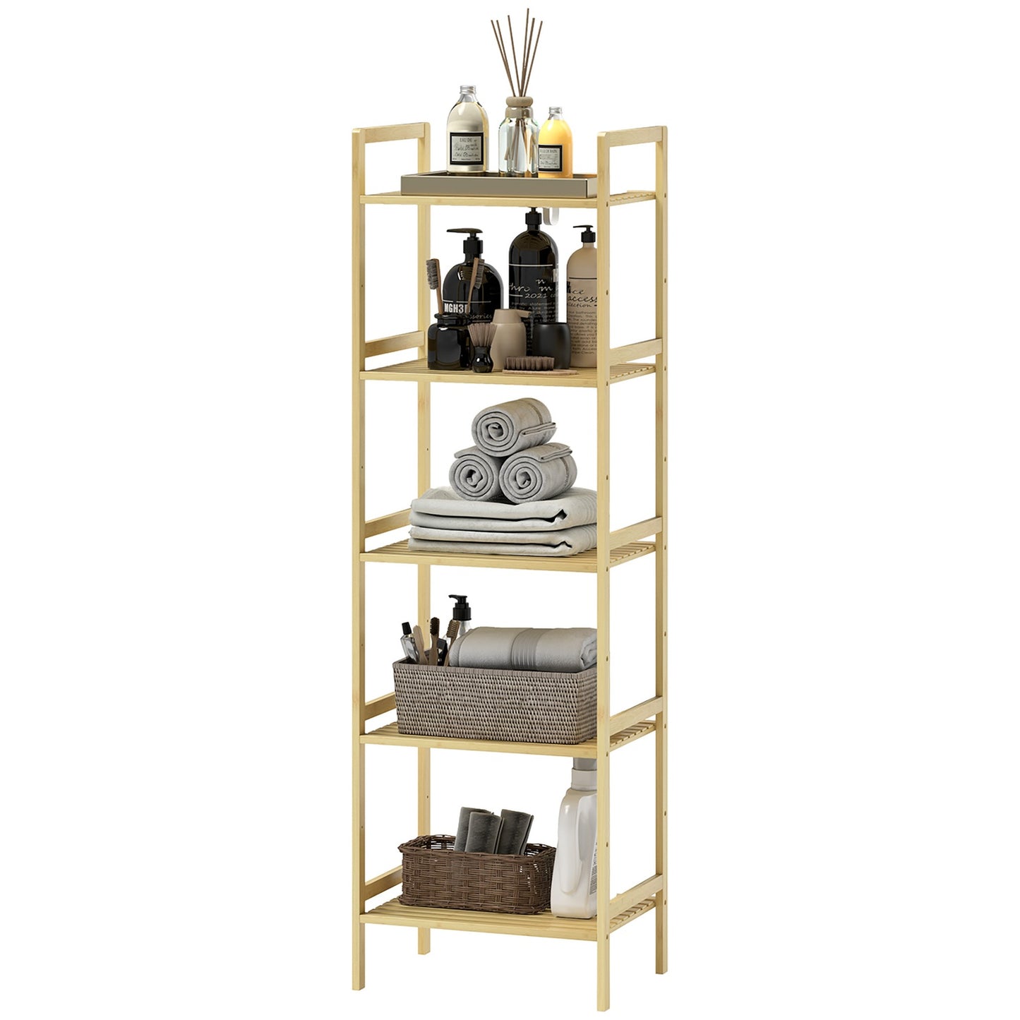 Bamboo 5-tier adjustable shelf, 43.5x31.5x142 cm - natural wood