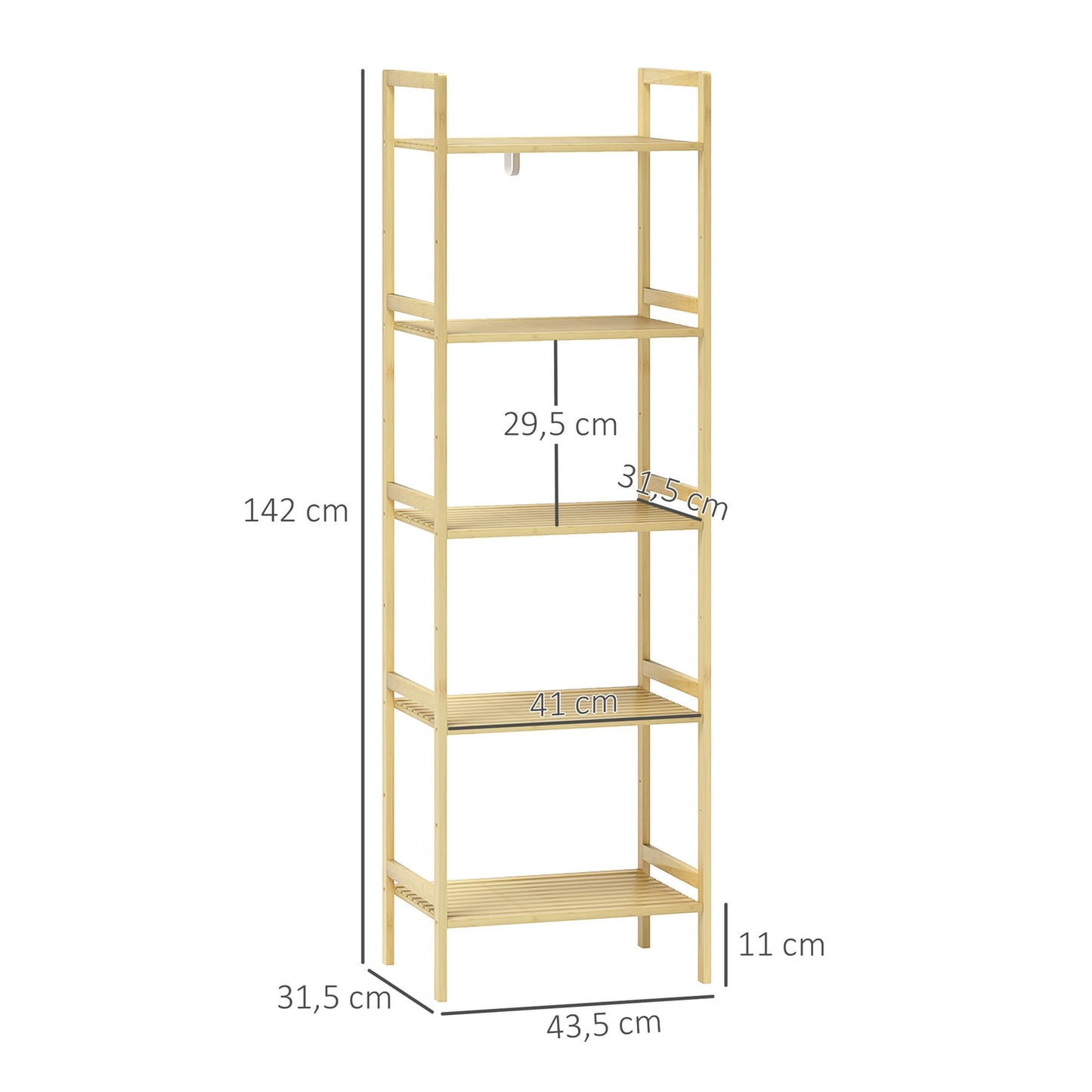 Bamboo 5-tier adjustable shelf, 43.5x31.5x142 cm - natural wood
