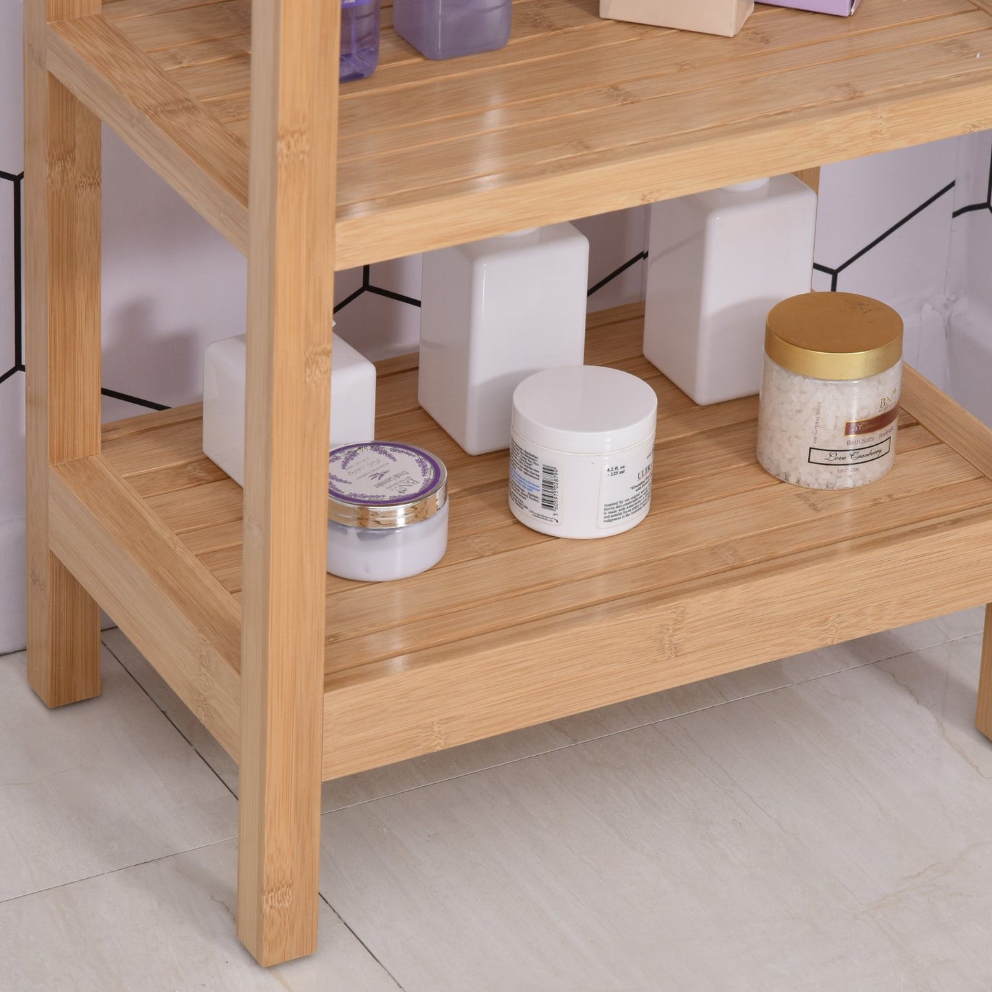 Bamboo bathroom shelf, hinged lid, natural finish, 46x29.5x76.5 cm