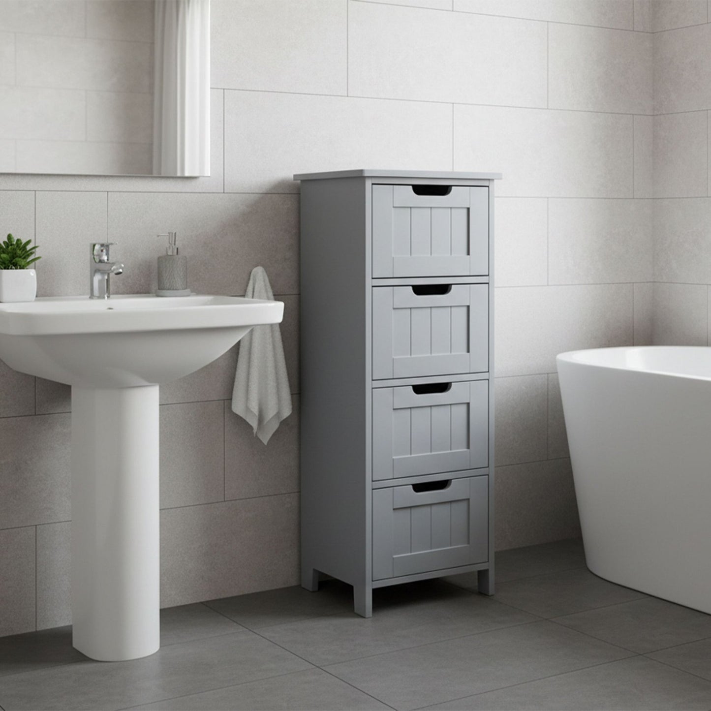 Bathroom Storage Cabinet, 4 Drawers, Space-Saving Design