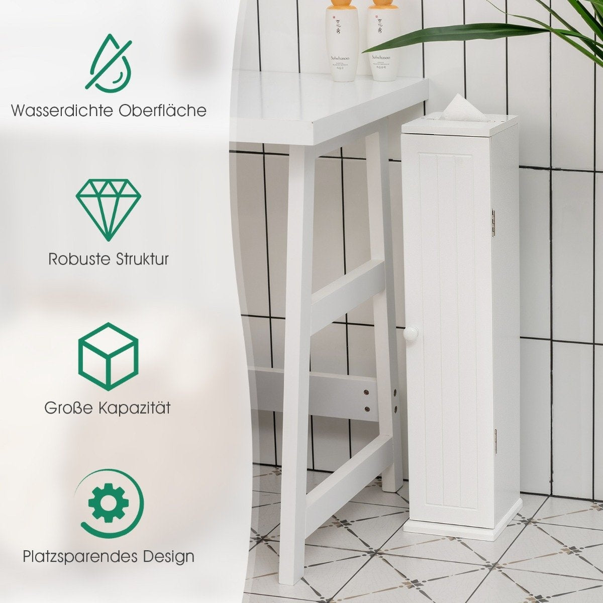 Bathroom Storage Cabinet with 3 Adjustable Shelves, White