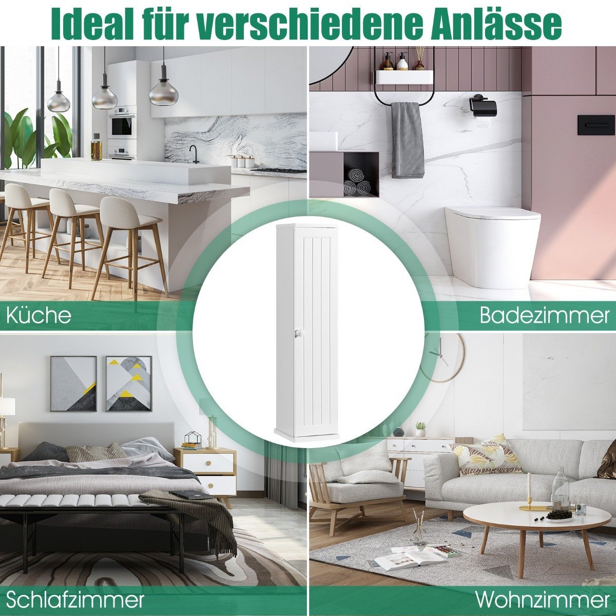 Bathroom Storage Cabinet with 3 Adjustable Shelves, White