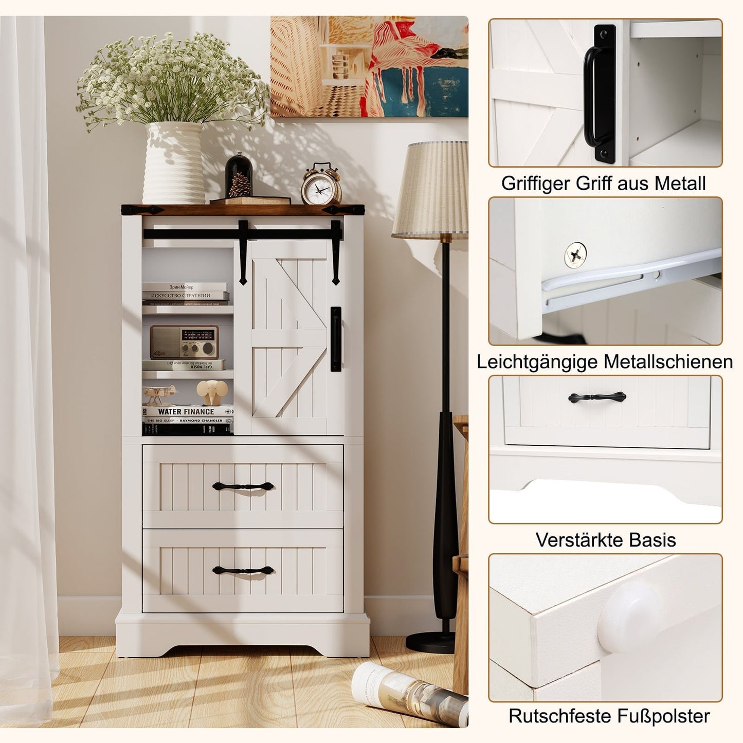 Bathroom Storage Cabinet with Sliding Barn Door, Adjustable Shelves